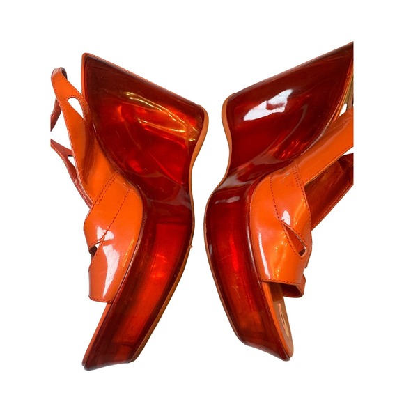 Schutz Orange Patent Leather Platform Wedge Slingback Heels Size 9 - Picture 1 of 6